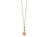 14K Tri-color Ropa Diamond Cut Beads and Heart with 2-inch Extension Necklace