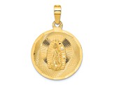 14k Yellow Gold Polished Diamond-Cut and Satin Lady Of Guadalupe Circle Pendant
