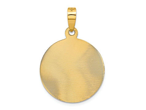 14k Yellow Gold Polished Diamond-Cut and Satin Lady Of Guadalupe Circle Pendant