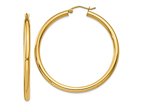 14k Yellow Gold 1 3/4" Polished Tube Hoop Earrings