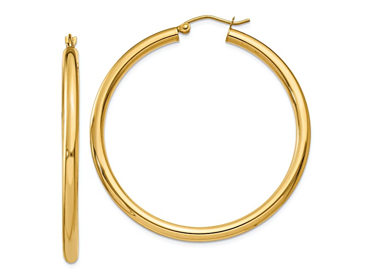 14k Yellow Gold 1 3/4" Polished Tube Hoop Earrings