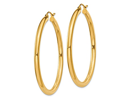 14k Yellow Gold 1 3/4" Polished Tube Hoop Earrings