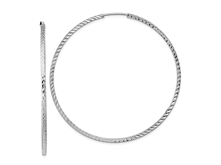 Rhodium Over 14k White Gold 2 3/16" Diamond-Cut Square Tube Hoop Earrings
