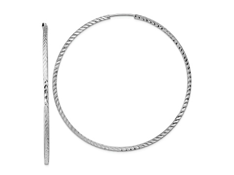 Rhodium Over 14k White Gold 2 3/16" Diamond-Cut Square Tube Hoop Earrings