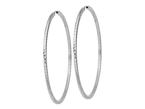Rhodium Over 14k White Gold 2 3/16" Diamond-Cut Square Tube Hoop Earrings