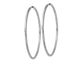 Rhodium Over 14k White Gold 2 3/16" Diamond-Cut Square Tube Hoop Earrings