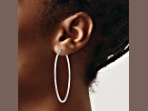 Rhodium Over 14k White Gold 2 3/16" Diamond-Cut Square Tube Hoop Earrings