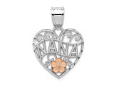 14k Two-tone Gold Textured Flower Nana Heart Pendant