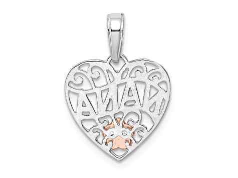 14k Two-tone Gold Textured Flower Nana Heart Pendant