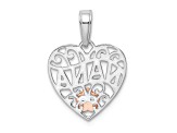 14k Two-tone Gold Textured Flower Nana Heart Pendant