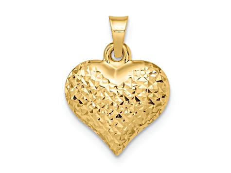 14k Yellow Gold 3D Polished and Diamond-Cut Large Puffed Heart Pendant