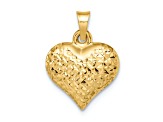 14k Yellow Gold 3D Polished and Diamond-Cut Large Puffed Heart Pendant