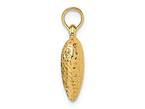 14k Yellow Gold 3D Polished and Diamond-Cut Large Puffed Heart Pendant