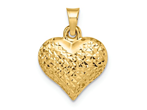 14k Yellow Gold 3D Polished and Diamond-Cut Large Puffed Heart Pendant