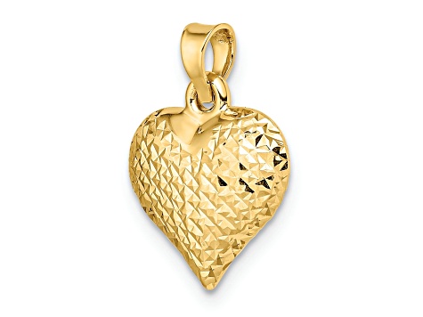 14k Yellow Gold 3D Polished and Diamond-Cut Large Puffed Heart Pendant