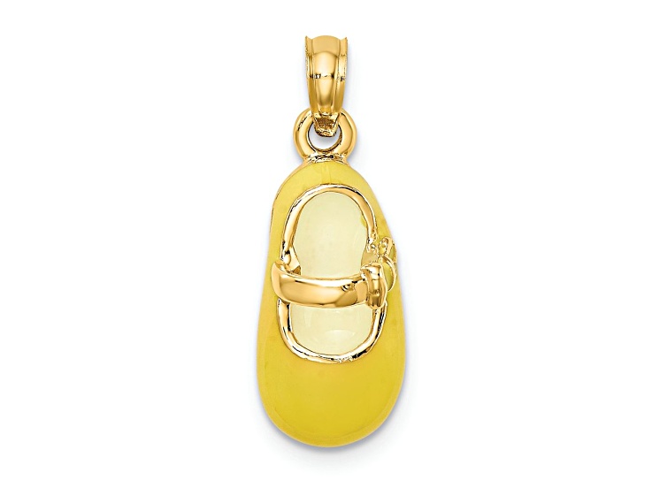 14k Yellow Gold with Yellow Enamel 3D Baby Shoe Charm