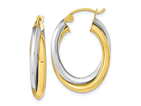 10k Yellow Gold and 10k White Gold 15/16" Polished Double Oval Hoop Earrings
