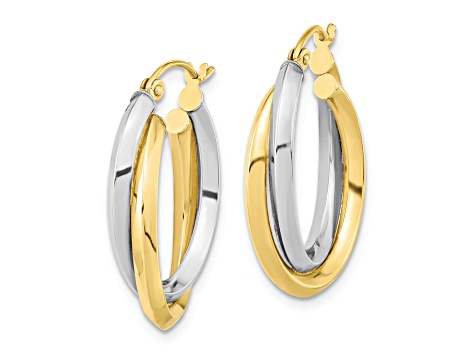 10k Yellow Gold and 10k White Gold 15/16" Polished Double Oval Hoop Earrings