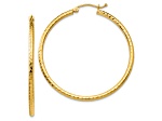 14k Yellow Gold 1 9/16 inch Diamond-Cut Round Tube Hoop Earrings