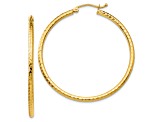 14k Yellow Gold 1 9/16 inch Diamond-Cut Round Tube Hoop Earrings
