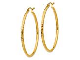 14k Yellow Gold 1 9/16 inch Diamond-Cut Round Tube Hoop Earrings