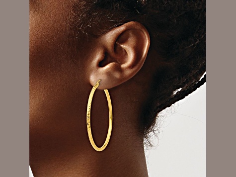 14k Yellow Gold 1 9/16 inch Diamond-Cut Round Tube Hoop Earrings