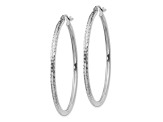 Rhodium Over 14k White Gold 1 9/16 inch Diamond-Cut Round Tube Hoop Earrings