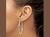 Rhodium Over 14k White Gold 1 9/16 inch Diamond-Cut Round Tube Hoop Earrings