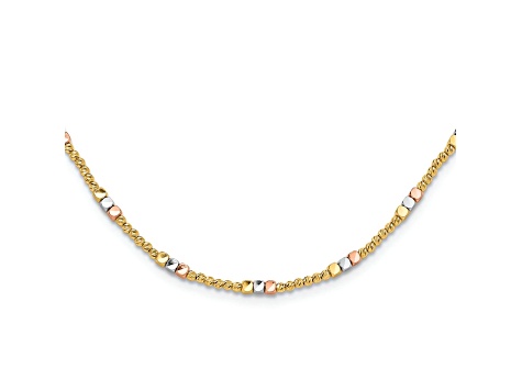 10k Yellow Gold, 10k White Gold and 10k Rose Gold Diamond-Cut 2.4mm Beaded 18 Inch Necklace