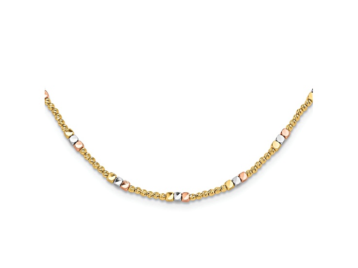 10k Yellow Gold, 10k White Gold and 10k Rose Gold Diamond-Cut 2.4mm Beaded 18 Inch Necklace