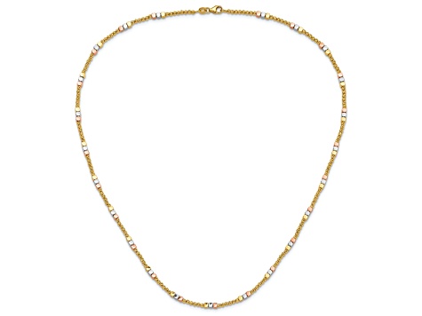 10k Yellow Gold, 10k White Gold and 10k Rose Gold Diamond-Cut 2.4mm Beaded 18 Inch Necklace