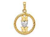 14k Two-tone Gold Diamond-cut Heart Mom Pendant