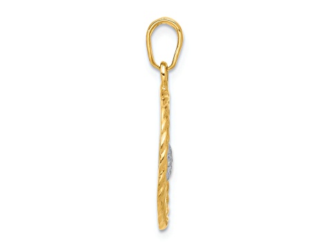 14k Two-tone Gold Diamond-cut Heart Mom Pendant
