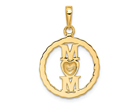 14k Two-tone Gold Diamond-cut Heart Mom Pendant