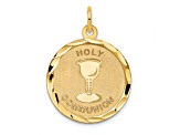 14k Yellow Gold Diamond-Cut and Satin Holy Communion Disc Pendant