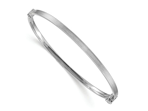 Rhodium Over 14k White Gold 3mm Polished Textured Hinged Bangle