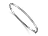 Rhodium Over 14k White Gold 3mm Polished Textured Hinged Bangle
