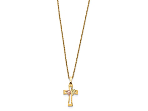 10k Yellow Gold With 12k Rose Gold and 12k Green Gold Accent Crucifix Pendant With 18 Inch Chain