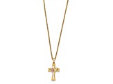 10k Yellow Gold With 12k Rose Gold and 12k Green Gold Accent Crucifix Pendant With 18 Inch Chain