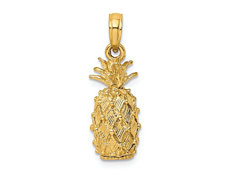 14k Yellow Gold 3D and Textured Pineapple Charm