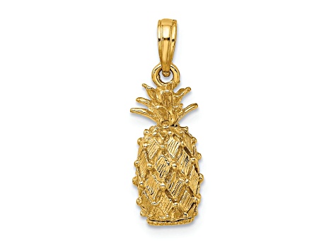 14k Yellow Gold 3D and Textured Pineapple Charm
