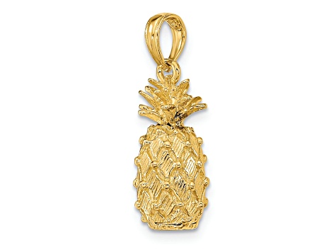 14k Yellow Gold 3D and Textured Pineapple Charm