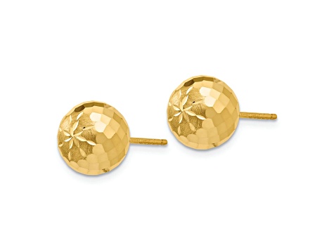 14k Yellow Gold 9mm Diamond-Cut Mirror Ball Stud Earrings