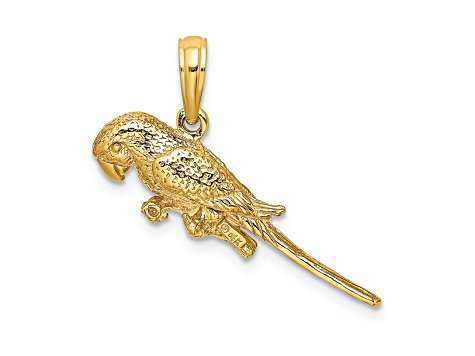 14k Yellow Gold 3D Textured Parrot Charm