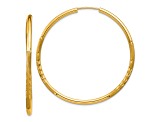 14k Yellow Gold 1 9/16" Satin Diamond-Cut Endless Hoop Earrings