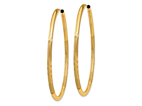 14k Yellow Gold 1 9/16" Satin Diamond-Cut Endless Hoop Earrings