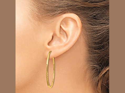 14k Yellow Gold 1 9/16" Satin Diamond-Cut Endless Hoop Earrings