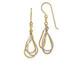 14k Two-tone Diamond-Cut Tear Drop Dangle Earrings
