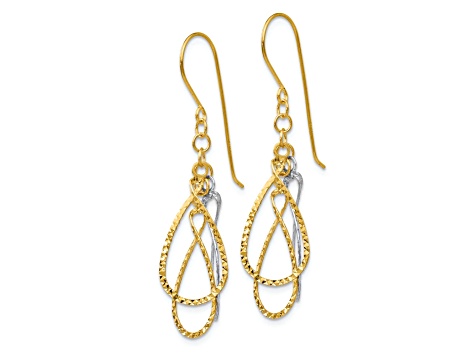 14k Two-tone Diamond-Cut Tear Drop Dangle Earrings