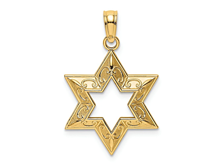 14k Yellow Gold Textured Star Of David Charm